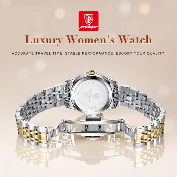 POEDAGAR Lyxig Elegant Watch Hög kvalitet Casual Rostfritt Stål Lysande Vattentät Kvarts Klockor Klänning Klocka Gold White