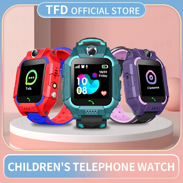 Barn Smart Watch Sim-kort SOS Ring Telefon Smartwatch För Barn Foto Vattentät Kamera Plats Tracker Present för pojkar och flickor W19-360 Red