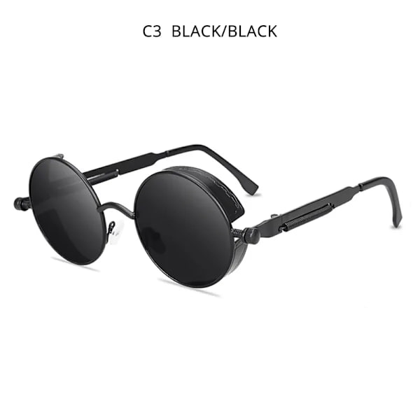 HOOBAN Klassiska Steampunk Solglasögon Män Kvinnor Retro Gothic Runda Mansglasögon Mode Metall Körglasögon UV400 Black Black As Picture