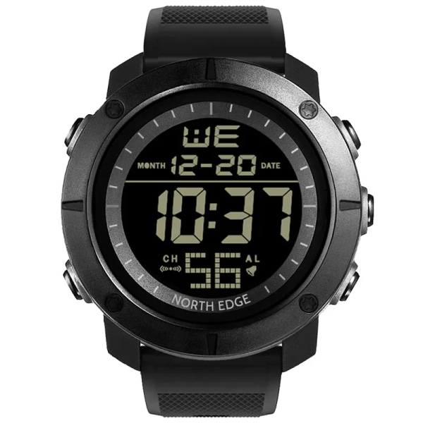 NORTH EDGE Digitala herrklockor Army Military World Time Alarm Sport Stoppur För Man Vattentät 50M Armbandsur 2022 Relogios Black