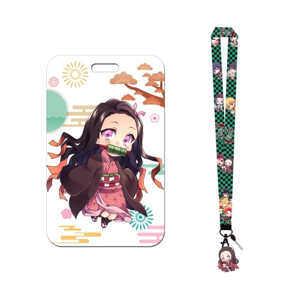 1 Set Demon Slayer Anime Kortfodral Kort Nyckel Lanyard Cosplay Badge ID-kort Hållare Halsband Nyckelringar Kamado Nezuko GMP-A