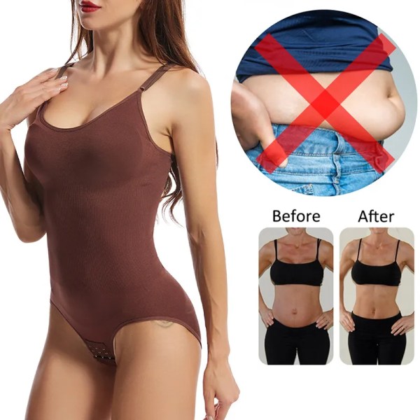 Sömlös Shapewear Body för kvinnor Magkontroll Butt Lifter Kroppsformare Osynlig under klänning Bantningsrem Stringunderkläder Apricot S