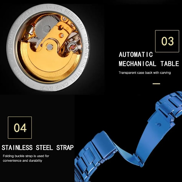 FORSINING Klockor Herr Vattentät rostfritt stål Automatisk kedja Armbandsur Skelett Mekanisk Watch Relogio Masculino Silver