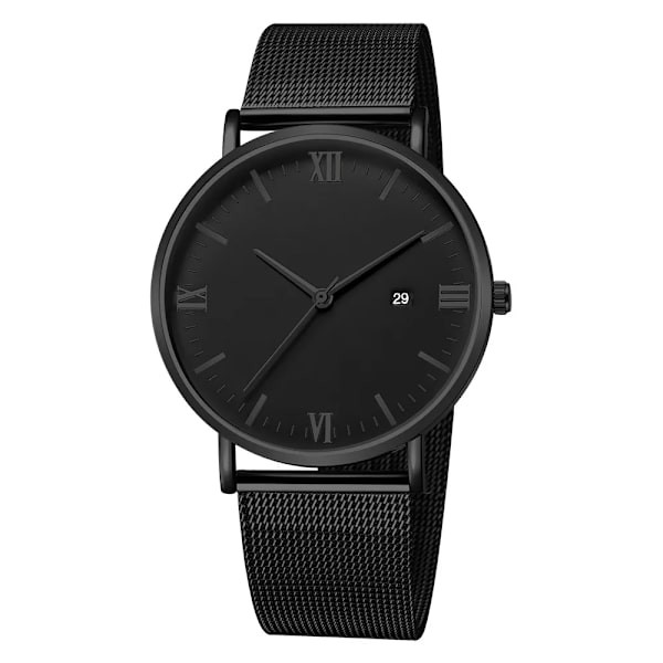 Ultratunn svart Lyxmode Herr Minimalistiska klockor Rostfritt stål Mesh - watch Herr Business Casual Analog Quartz klocka J-A
