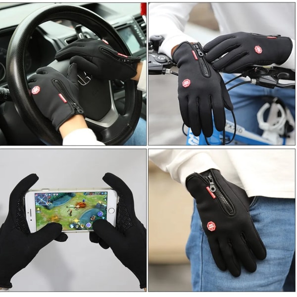 8 färger Vintercykelhandskar för män Kvinnor Utomhussport Helfinger Vattentät Vindtät Varm Thermal Kalla Motorcykelhandskar Black PU L