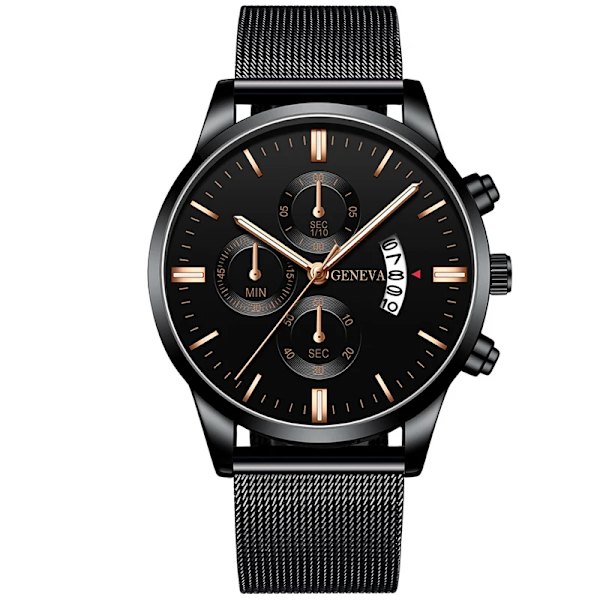 2023 Herrmode Business Kalender Klockor Herr Lyx Blå Rostfritt stål Mesh Bälte Analog Quartz Watch relogio masculino Black Rose Gold