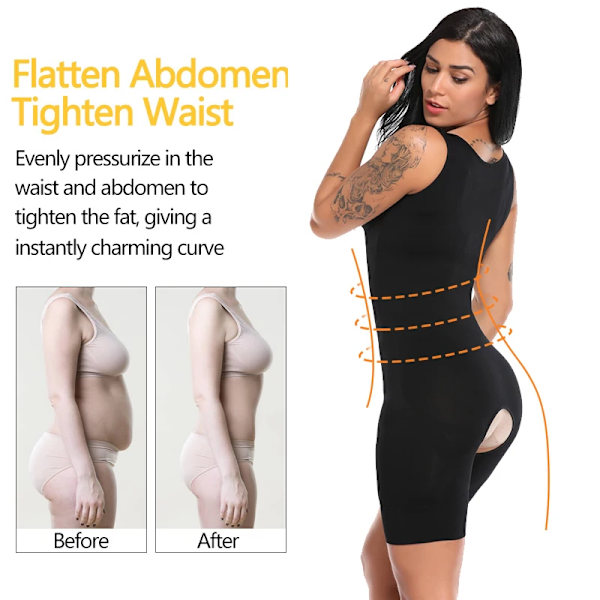 Kvinnor Shapewear Helkroppsformare Bantning Bodysuit Öppen gren Korsett Waist trainer Shaping Underkläder Postpartum Recovery Slida Beige S-M