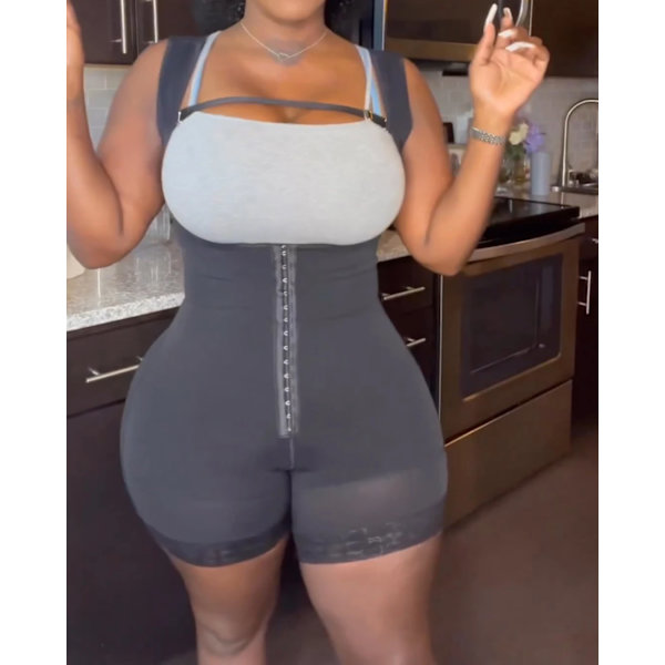 Fajas Colombianas Kroppsformare för kvinnor Bröststöd Sida Långärmad Magkontroll Lång Body Shapewear Waist trainer Black M