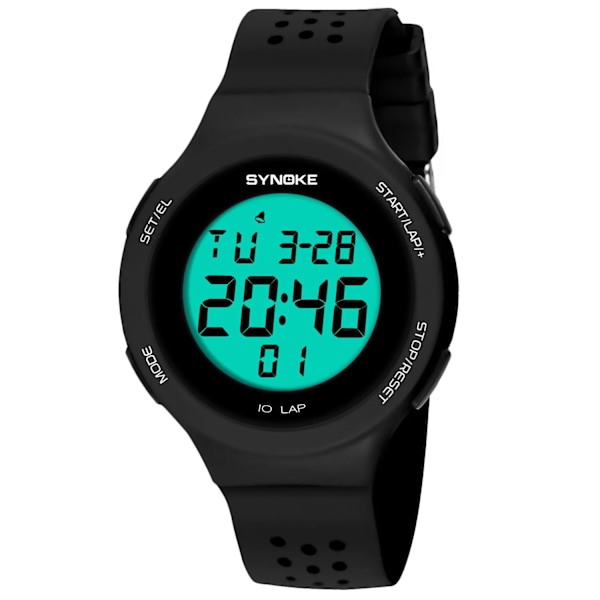 SYNOKE Watch 30M Vattentät Militär LED-skärm Multifunktionell väckarklocka Digitala klockor Herr reloj hombre Black Watch