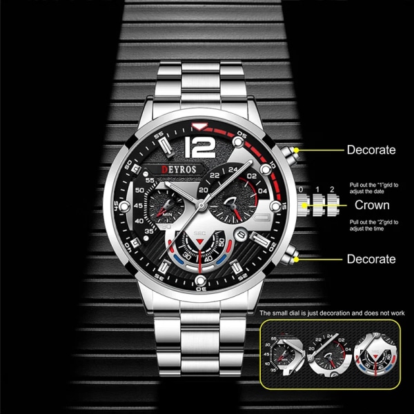 Relogio Lyx Herrklockor Guld Rostfritt Stål Kvarts Watch För Män Business Luminous Läder Armbandsklocka As Shown 7
