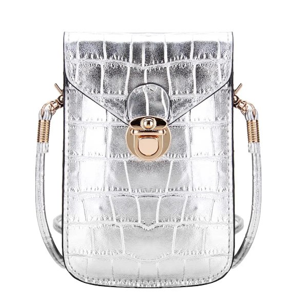 Krokodilmönster Mode Damväska Högkvalitativ textur Axelväska Mobiltelefonväska PU-spänne Crossbody-väskor för kvinnor Silver 2