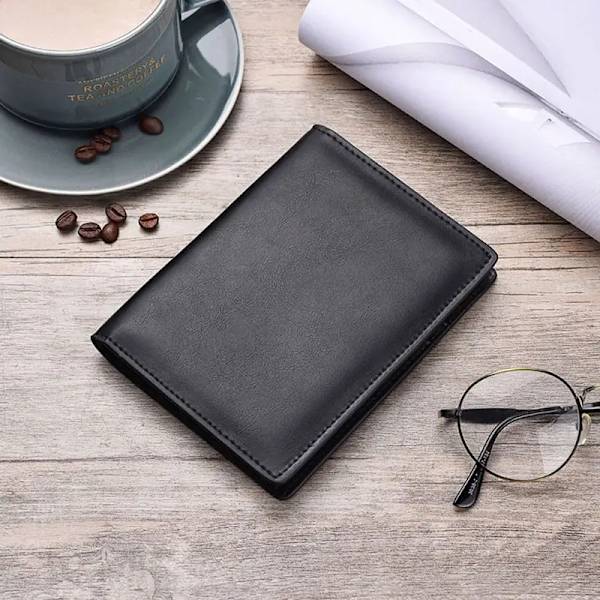 THINKTHENDO Retro Äkta Läder Kohud Resepass ID- cover Hållare Case Skydd Organizer Plånbok Svart Färg BK1