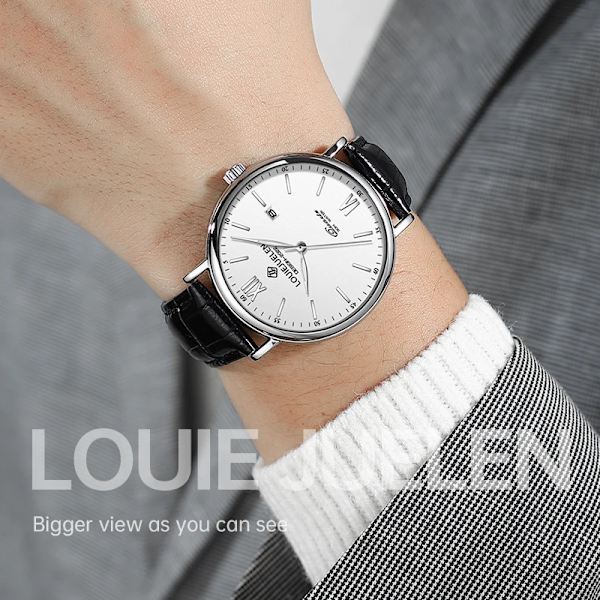 2023 Nya Herrklockor Toppmärke Lyx Läder Casual Quartz Watch Herr Sport 30M vattentät watch Relogio Masculino+box White