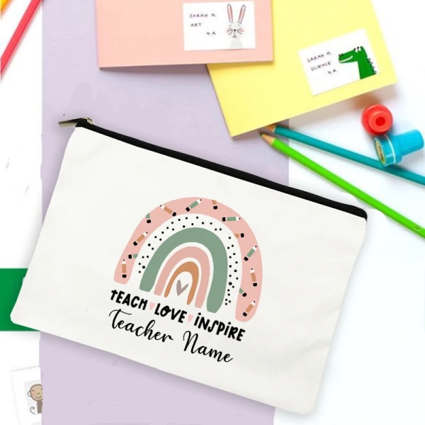 Rainbow Teacher Print Case Personligt anpassat namn Brevpapper Tillbehör Förvaringspåsar Resetvättpåse Sminkväska Presenter design 8(.233)