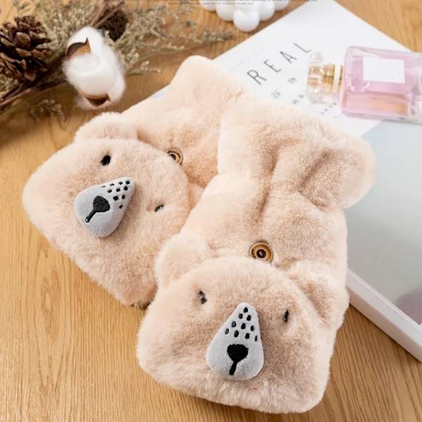 Kvinnor Vinterplysch Kattvantar Fingerlösa handskar Plysch Varmhandske Vinter Mjuka Tjocka Handskar för Kvinnor Tjej Flexibel Halvfinger Grey Rabbit Gloves One Size