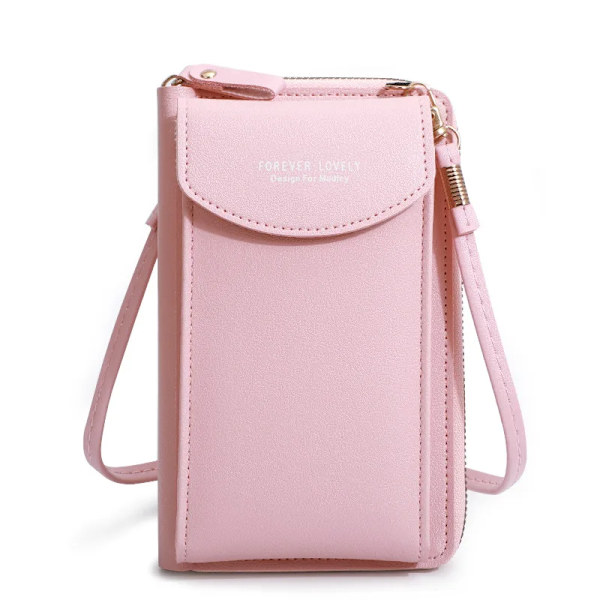 Kvinnor Telefon Crossbody Väska Pu Läder Mini Shoulder Messenger Bag Rese Bärbar myntväska Kortväska Väskor för flickor Plånböcker B Pink