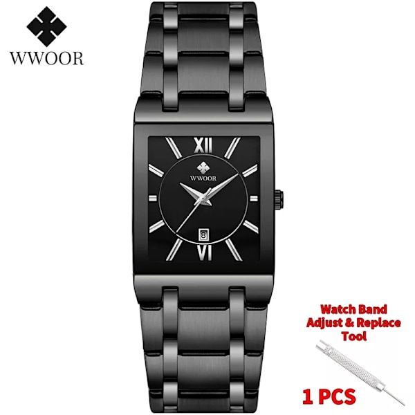 Relogio Masculino WWOOR watch herr fyrkantiga herrklockor Toppmärke Lyx gyllene kvarts rostfritt stål vattentät watch full black no box