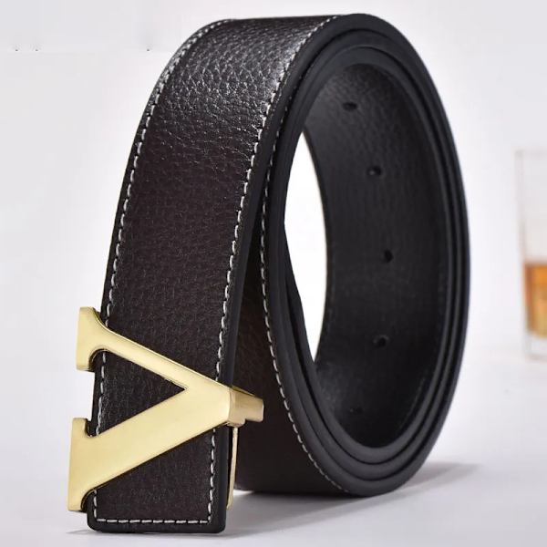 2022 Lyxdesigner Märke Pin Spänne V-bälte Herr Hög kvalitet Kvinnor Herr Klänningsrem i äkta läder för jeans Midjeband N31 COFFEE GOLD 110cm