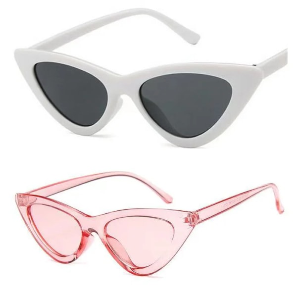 Triangelsolglasögon fashionabla och samma kattögonglasögon retro liten båge Trendig och populär utrustning personlig White   pink