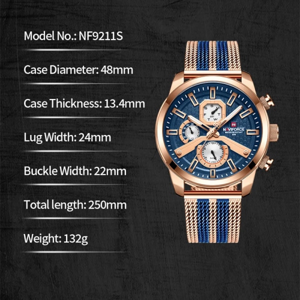 NAVIFORCE Kalenderklockor för män Casual Watch för män Quartz Armbandsklocka i rostfritt stål Watch Masculino 2022 GB-BOX