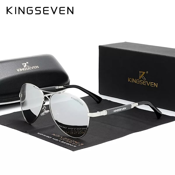 KINGSEVEN 2022 New Trend Quality Titanium Alloy Solglasögon herr Polariserade solglasögon Dam Pilot Mirror Glasögon Oculos de sol Mirror silver Orignal