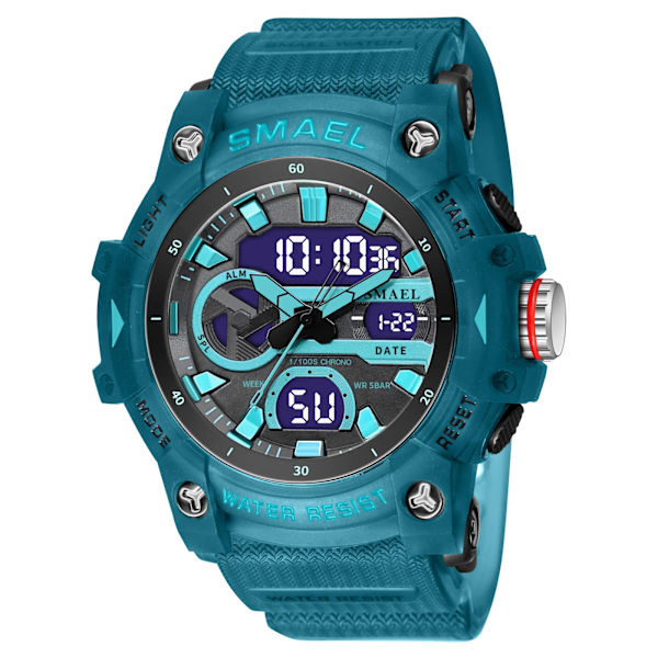 Sportklockor Vattentäta SMAEL Brand Watch Stoppur Alarm Clock 8086 Young Fashion Quartz Armbandsur LIGHT-BLUE