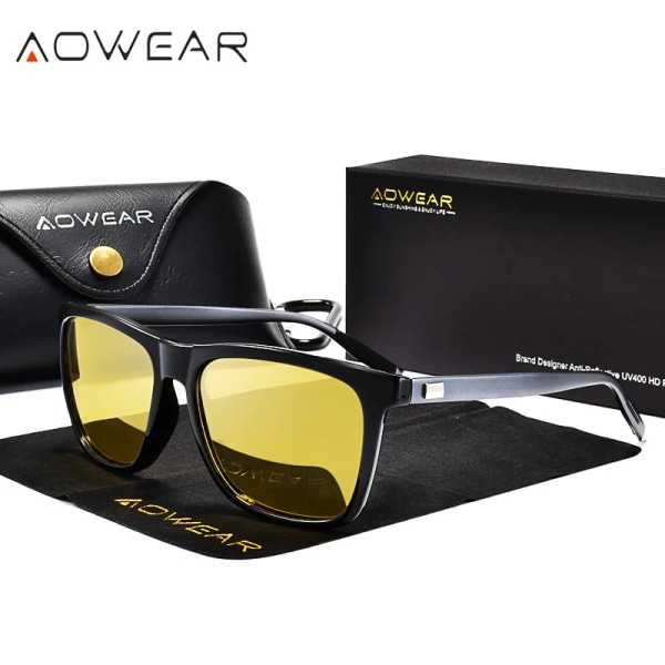 AOWEAR HD Night Vision Glasögon Herr Aluminium Gul Lens Solglasögon Herr Polariserade Night Safe Driving Goggles Oculos Gafas De Sol Brown Night Vision