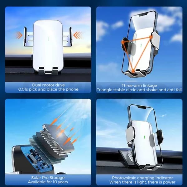 Futhope Solfäste Hållare Stabil Telefon för kompatibel med Tesla Model Y Model 3 2018-2023 Luftutsläpp 180° Rotation Universal GPS-stativ Solar Bracket Grey