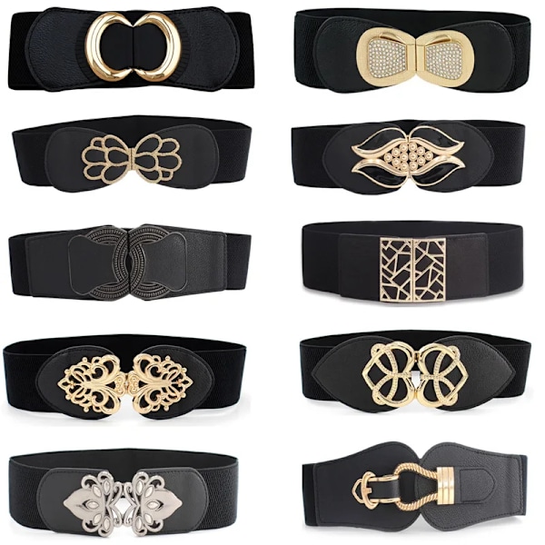 65cm Dammode Elastisk Klassisk svart midjeband Bred midja Stretchbälte för kvinnor Cinch Accessoarer Klänning Kappa Klädbälte Double C crystal BK 65cm(65cm-85cm)
