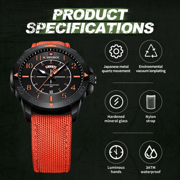 Ny stil NAVIFORCE Nylon Herrarmbandsur Mode Casual Man Vattentät Watch Original Märke Manklockor BBB