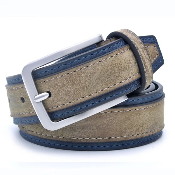 Nytt bälte för män Mode Casual rem manliga jeans Designer byxbälten Pu äkta läder Lyxigt varumärke Pin Spänne 038LightBrown-Navy 120cm