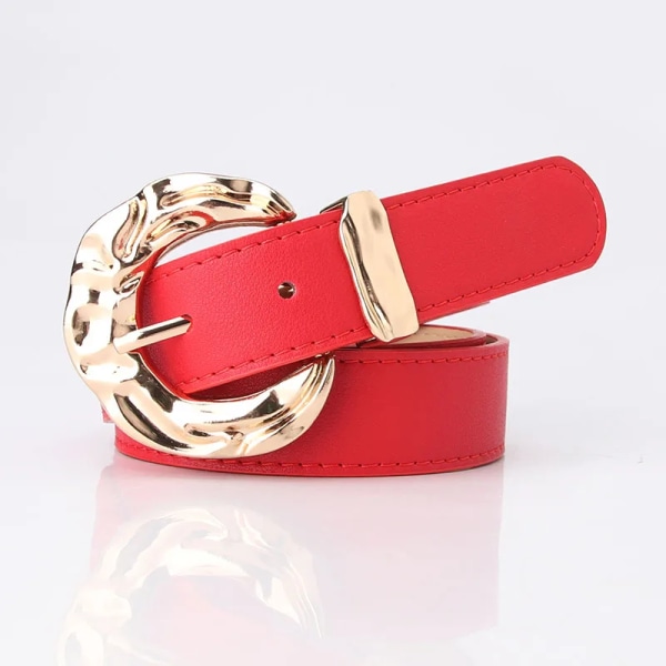 Mode Flerfärgat Pu Läder Kvinna Bälten Jeans Klassisk Retro Guld Runt Spänne Kvinnlig Pin Lyx Punk Gothic Midjeband red belt 106cm