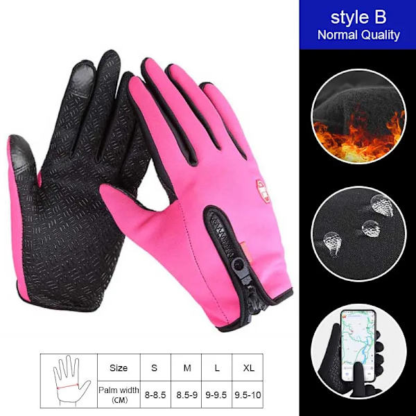 Pekskärm Vinter Thermal Varma Cykelcykelhandskar 2XL XXL Cykelskidor Utomhuscamping Vandring Motorcykelhandskar Helfinger B Pink L