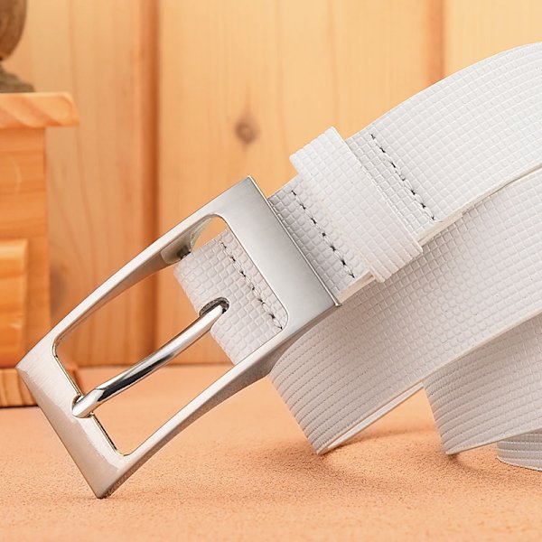 Designer vita bälten män högkvalitativt lädermode lyxigt manligt midjebälte Casual manligt pu läder prickband Ceinture Homme Navy 115CM