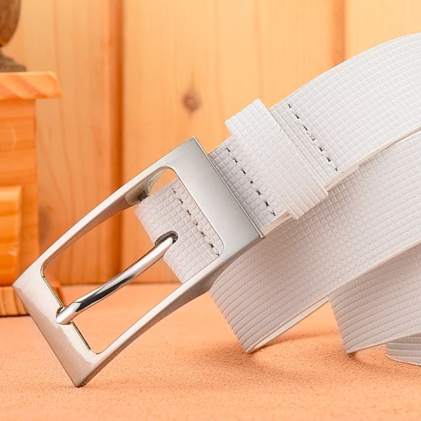 Designer vita bälten män högkvalitativt lädermode lyxigt manligt midjebälte Casual manligt pu läder prickband Ceinture Homme White 115CM