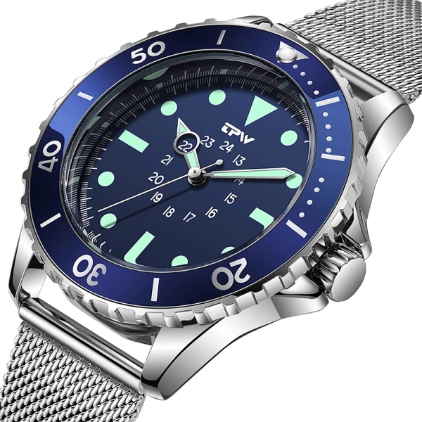 Dykare Style watch Roterande ram tygrem 40 mm svart urtavla 24 timmars display Black NATO