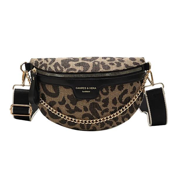 Nytt mode Leopard Kvinnor Midjeväska Kvinnliga Telefonväskor Dam Bröstband Bred axelrem Crossbody Små kedja Fanny Packs C