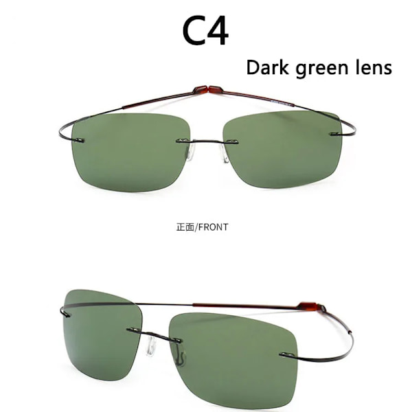 2021 NYHET Coola 100 % rent titan båglösa solglasögon Polariserade linser Grå Supertunna linser Solskyddad UV-skydd UV400 Oculos C4 Dark green lens Other