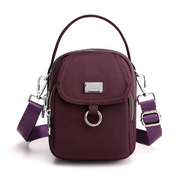Mode 3 lager kvinnor liten handväska hög kvalitet slitstarkt tyg kvinnlig axelväska Ganska stil tjejer Härlig miniväska Dark Purple 19cm x 15cm x 10cm