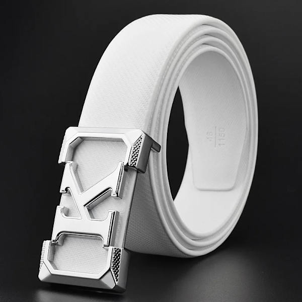 K bokstaven Casual bälte för män Vit modedesigner bälten pojke fritid Koskn midjerem äkta läder metallspänne Midjeband white silver buckle 110cm