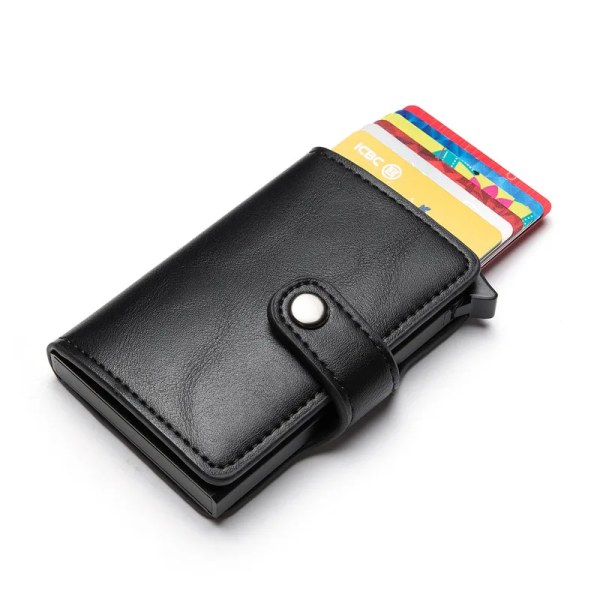 BISI GORO Ny plånbok RFID-blockerande kreditkortshållare Case Hasp Design Protector Smart Cards Aluminiumlåda Slim PU-läderplånbok YM015-Black