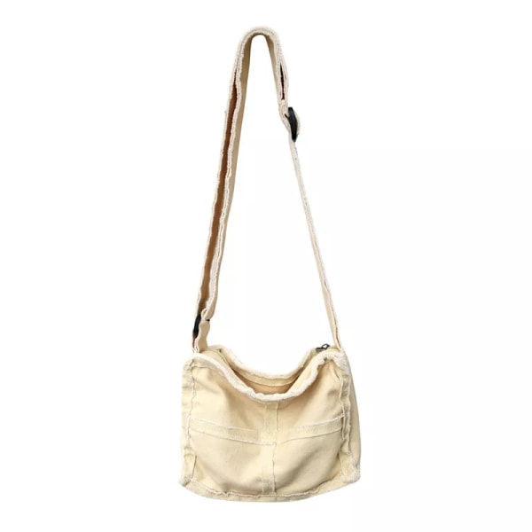 Kvinnor Liten Canvas Axelväska Kvinna Tjock Tyg Liten Messenger Bag Retro Vintage Crossbody Väskor Söt Dragkedja För Flickor Beige