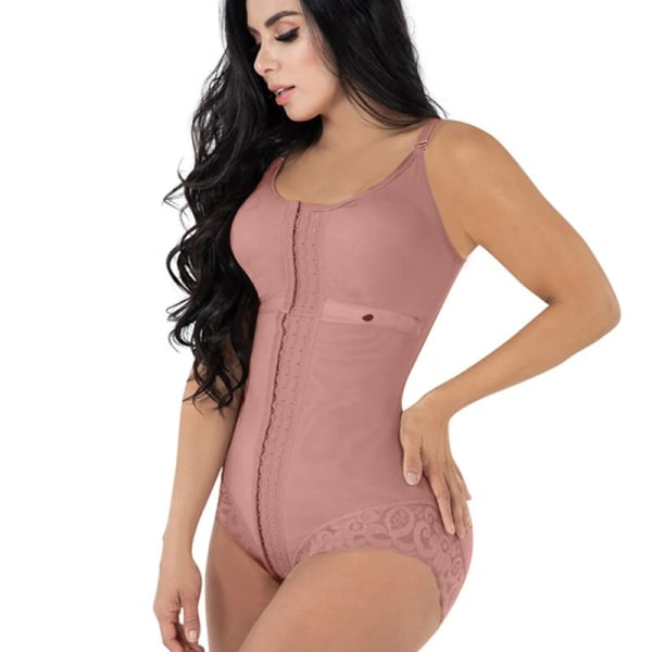 Högkompression Shapewear Med Hook Shaper Justerbar BH Slimming Body Kvinnor Spets Rose brown S