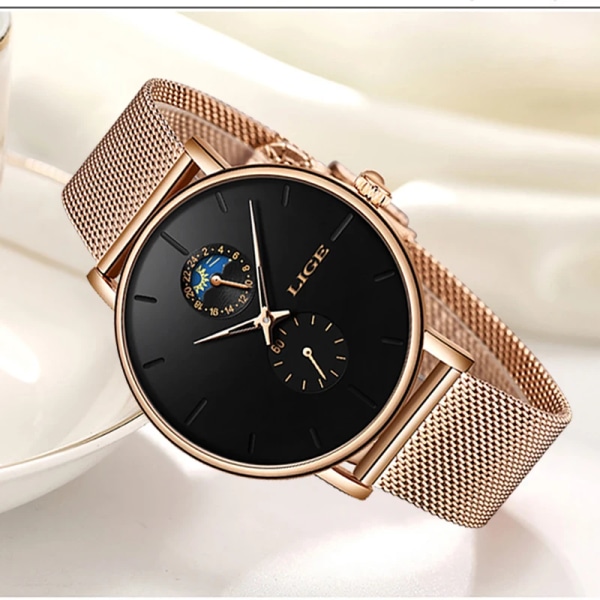 LIGE Top Märke Watch För Dammode Dam Casual Stål Vattentät Quartz Watch Presentklocka Montre Femme Black red