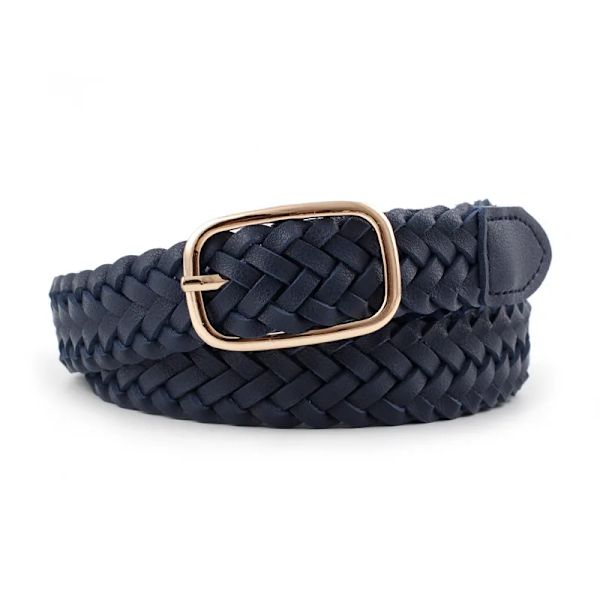 Nytt flätat fyrkantigt spänne för damer för dammode All-match Yllerock Jeans Bälte Designerbälten Dam Hög kvalitet Navy Blue 110cm