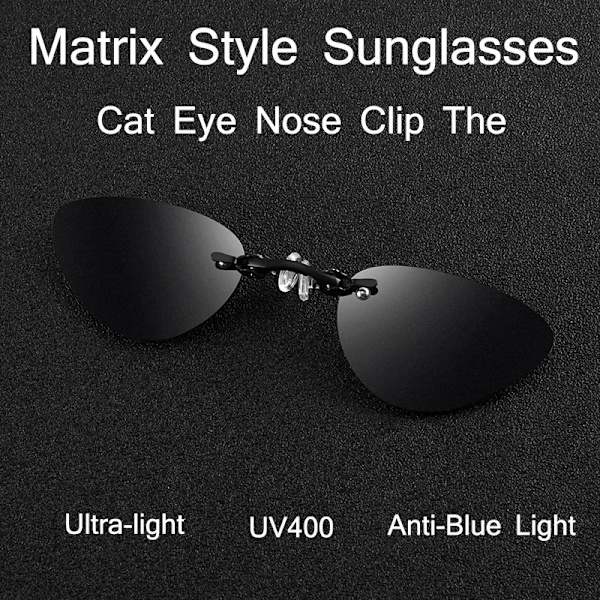 2021 Cat Eye Nose Clip Solglasögonen Män Klassisk Matrix Style Solglasögon Ultralätt båglös UV400 Brand Design Solglasögon C1-Black Black