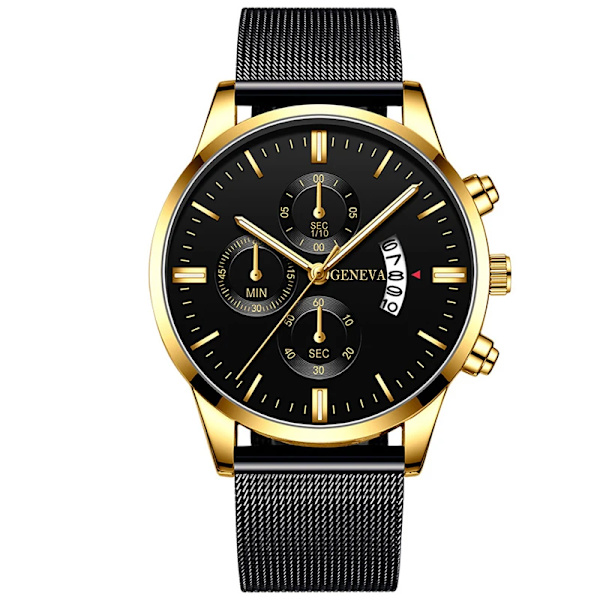 2023 Herrmode Business Kalender Klockor Herr Lyx Blå Rostfritt stål Mesh Bälte Analog Quartz Watch relogio masculino Gold Gold