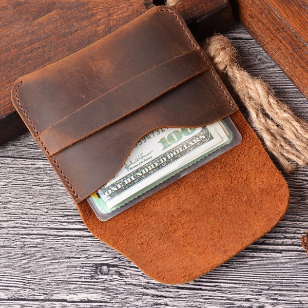 Enkel korthållare i äkta läder Creative Retro Casual Mini plånbok Första lager Kohud Läder Liten förvaring Brown