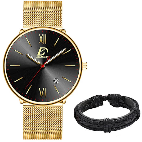 2023 Lyx Herrklockor Guld Armband Rostfritt Stål Mesh Bälte Kvarts Watch Herr Kalender Lysande klocka AS Show 15