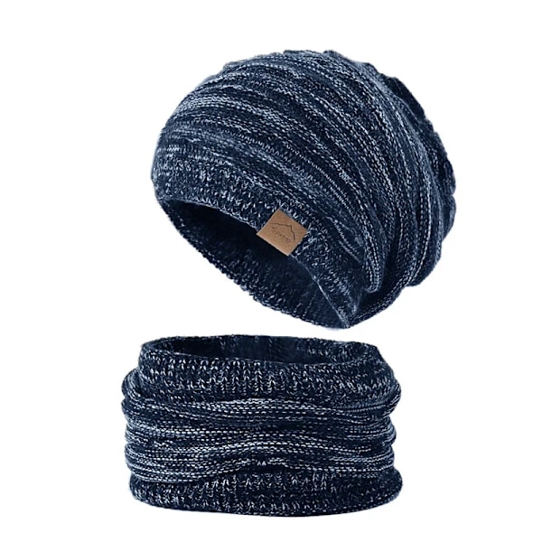 Vintermössa och Halsduk Set för Kvinnor Varm Stickad Mössa Dam Halsvärmare Tjockfodrad Dam Balaclava Mask Bobble Mössor för Kvinnor S86 6489 Navy